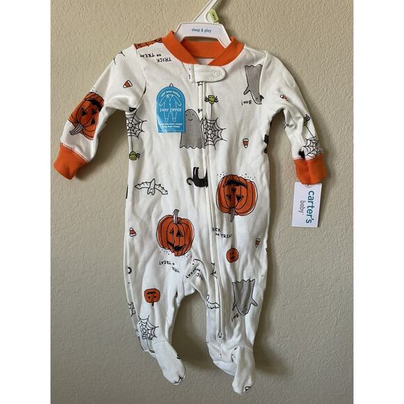 Carter's Other - Carter's Trick Or Treat Pumpkin Ghost Spider 2 Way Zipper Footed Pajamas Size 3M